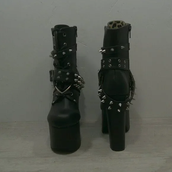 Demonia Torment-700 Black Platform Studded Goth Punk Grunge Ankle Boots Size 7 - Picture 6 of 13